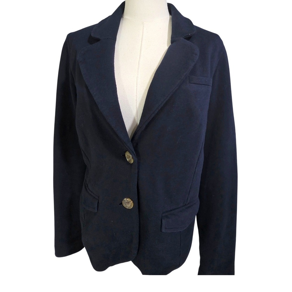 J.Crew Knit Blazer Women Small Navy Blue Excellent Cotton Two Button Pocket